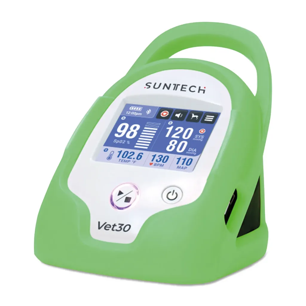 Blutdruckmessgerät SunTech VET30 grün, inkl. 6 Manschetten, SpO2-Sensor, Temperatursonde, Blutdruckschlauch, Netzteil, Li-Ionen-Akku und Schutzhülle
