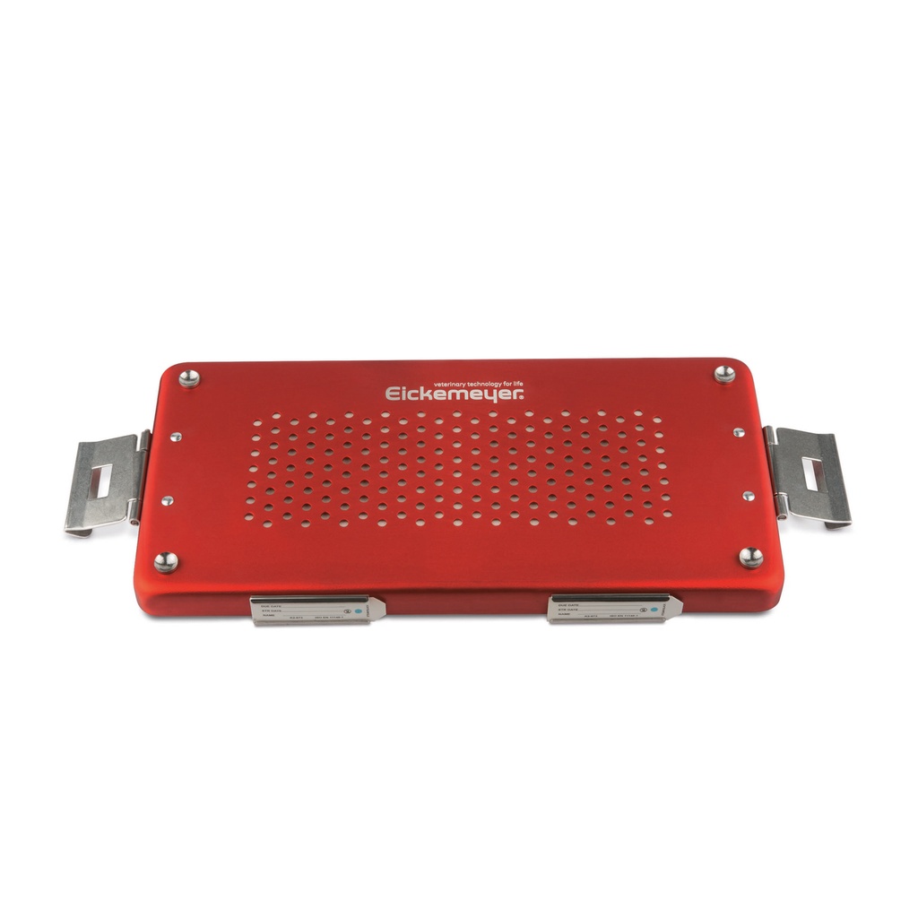Roter Deckel zu Klein-Set-Container, perforiert, mit Papierfilter und Halterung für Etiketten
