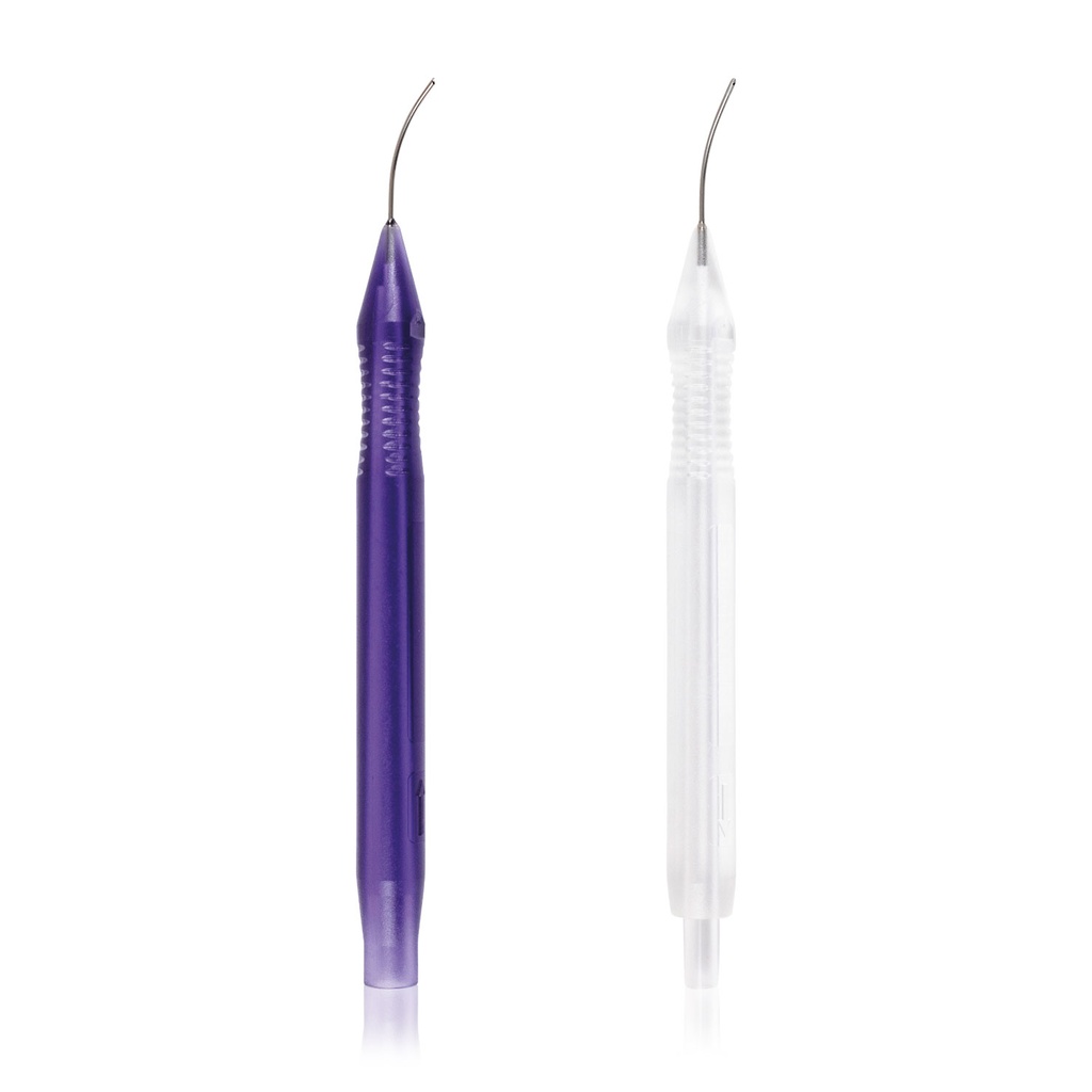 Bimanual System I/A Disposable 23G gebogene Kanülen (1 Irrigation Handgriff offene Endspülung 45°, polierte Spitze/ 1 Aspiration Handgriff Ausgang ø 0,30 mm, aufgerauhte Spitze)