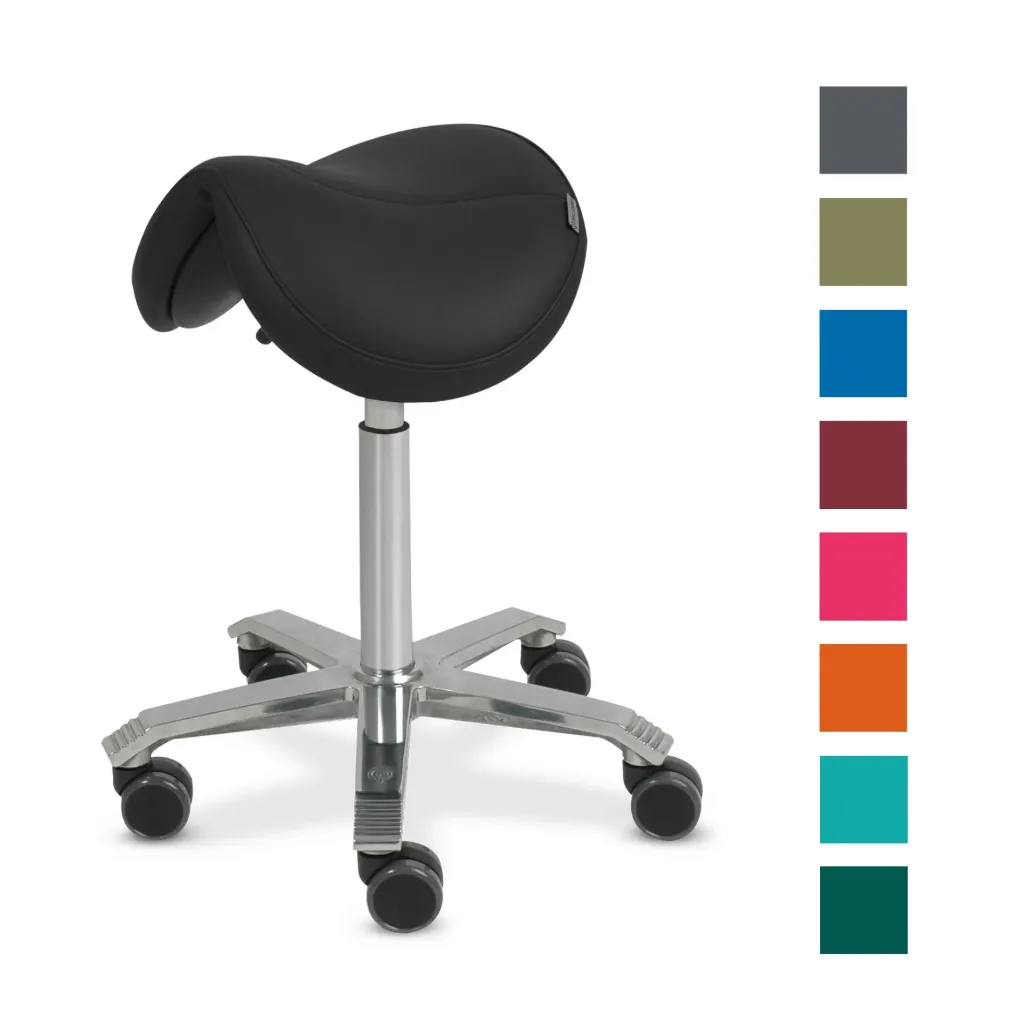 [6101010003] Behandlungsstuhl SCORE, Sattelsitz gepolstert, Höhenverstellung 59 - 77 cm (JUMPER, Sitzbreite 44 cm, Schwarz, ohne Balance, ohne Lendenstütze)