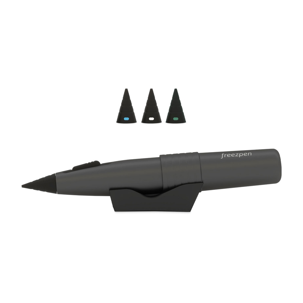 Paket: Freezpen 16G, inkl. 30 x 16g N2O Kartuschen und inkl. je 1 Stk. Freezpen-Aufsatz, blau, 1 - 3mm, weiß, 2 - 6mm, grün, 4 - 8mm
