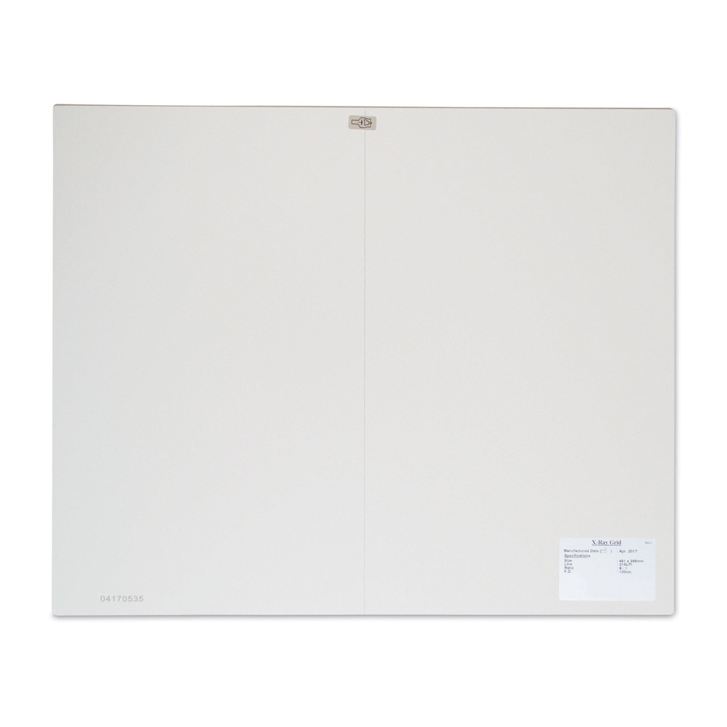 Auflegeraster 451 x 365 mm 215 Linien/Inch für Digitalsysteme SID: 100 cmRatio: 8:1 
Parallel Grid 
Interspacer: Aluminium 
Cover: Aluminium