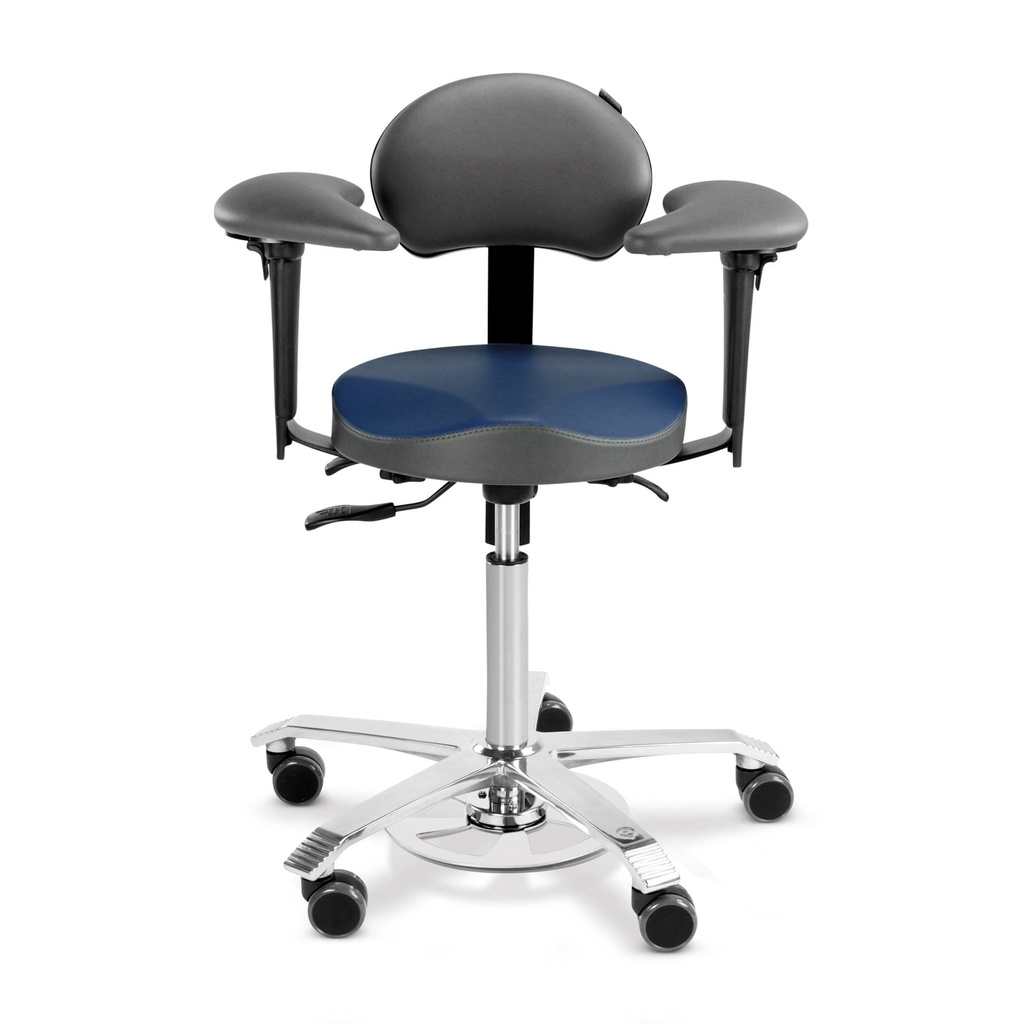 [610060] SCORE Ergo Support OP-Stuhl mit Armlehnen und Rückenlehne, speziell für die Ophthalmologie, Höhenverstellung über Fußring, Sitzhöhe 54 - 73 cm, Farbe: anthrazit/blau