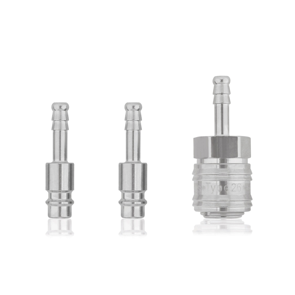 Druckluftkupplung mit Schlauchtüllen- Ansatz 6 mm, groß dm = 26 mm