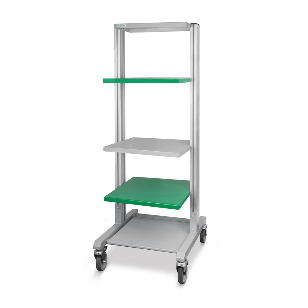 Endoskopie-/ Gerätewagen "EICKEMEYER®", eine feste Bodenablage und 3 verstellbare Ablageböden 54 x 50 cm, Grundfläche 70 x 60 cm, H = 170 cm
 