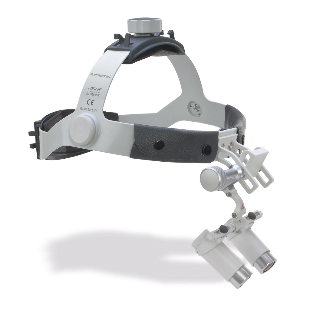 HEINE Binokularlupen auf Kopfband Professional L,  HR 6-fache Vergrößerung bei 340 mm Arbeitsabstand, mit i-View, Schutzgläser und 2 sterilisierbaren Schwenkhebeln