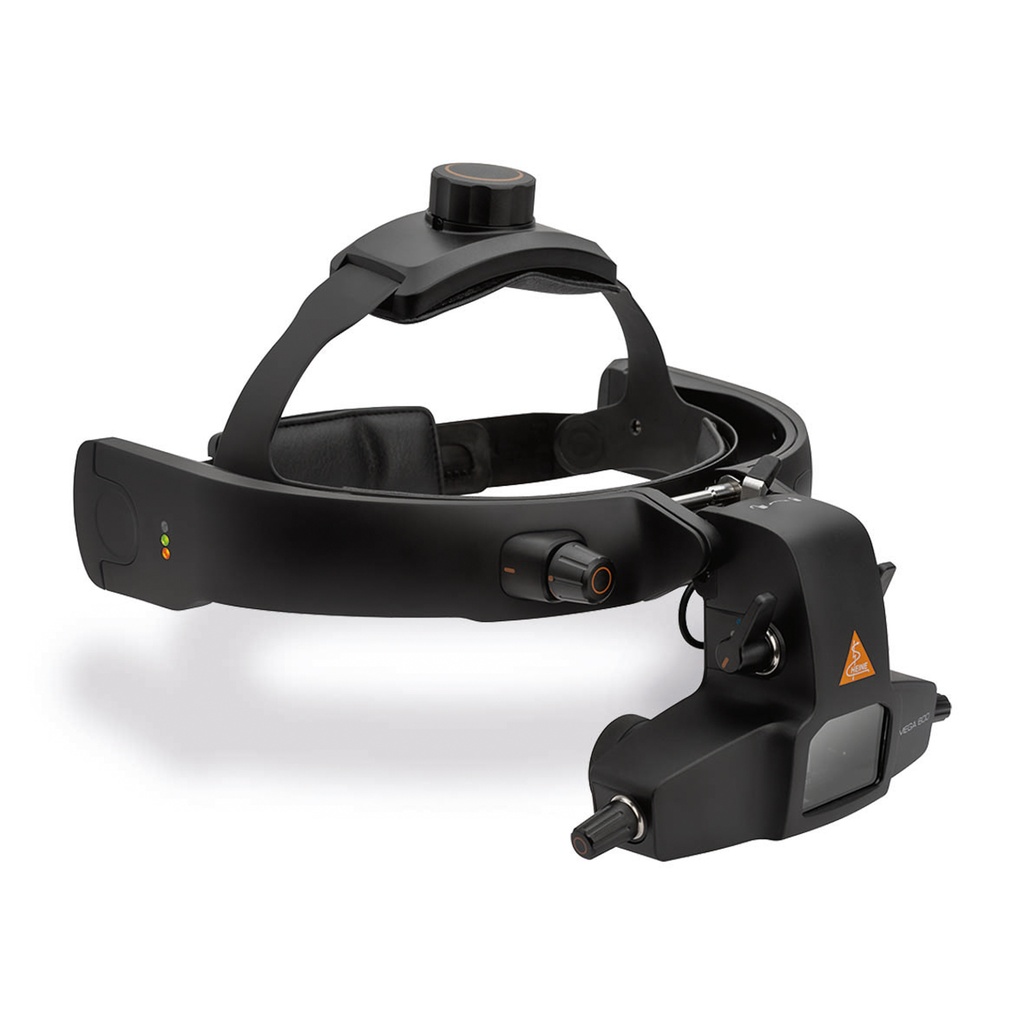 HEINE OMEGA 600 Indirektes Ophthalmoskop (mit Batterie und +2 D Okular), E4-USBC Netzteil mit Kabel, Okular 0 D