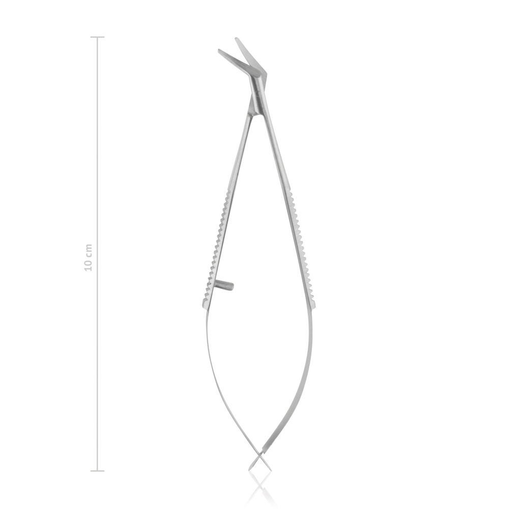 Hornhautschere Castroviejo, 10 cm, links abgewinkelt