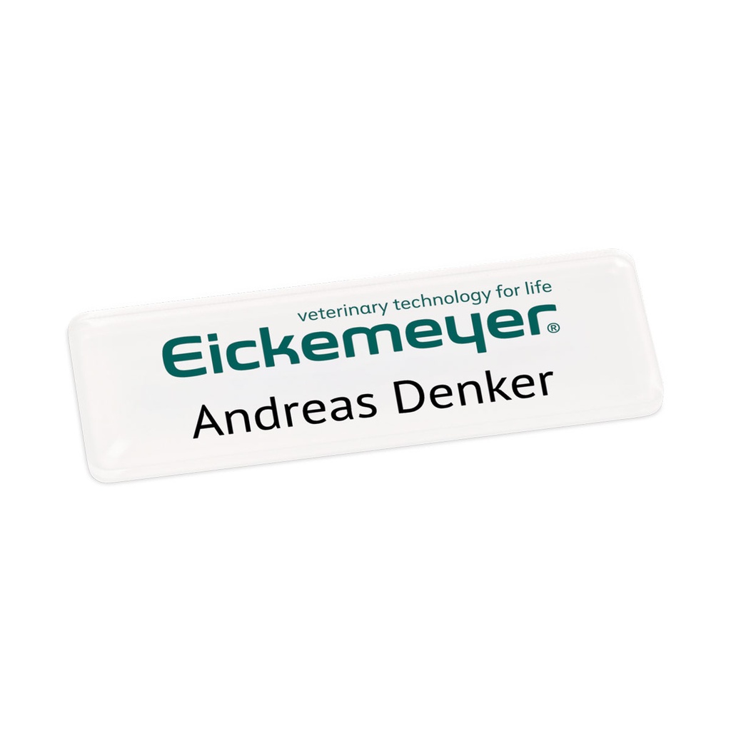 [910011] Namensschild aus Plexiglas, zweizeilig, 75 x 25 mm, Digitaldruck, Rundecke  mit MAGNET