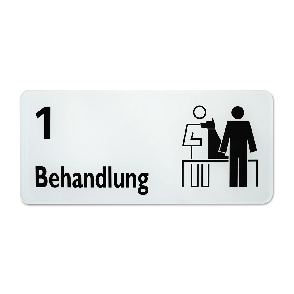 [910073] Symbolschild "Behandlung 1" vet. Symbol, 30 x 13,5 cm, Rundeck, schwarz/weiß