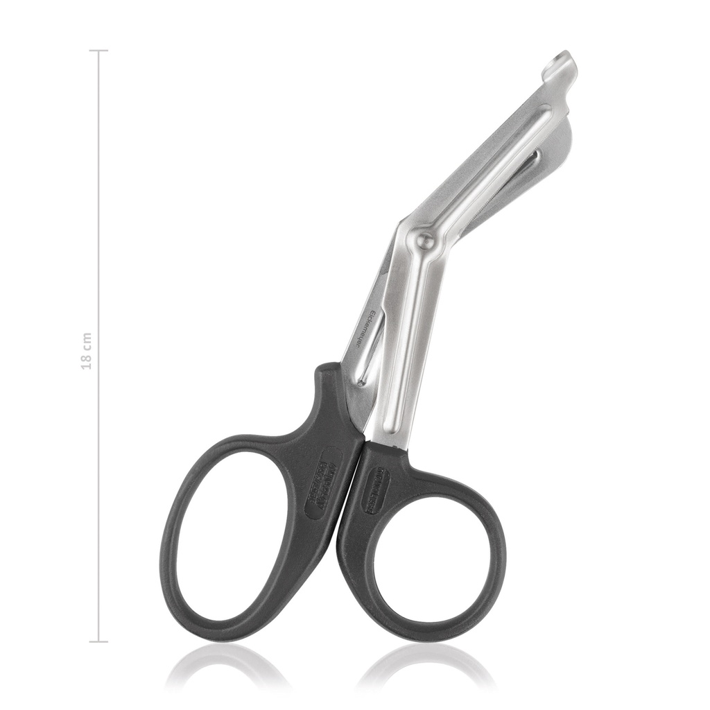 Universal-Verbandschere mit Kunststoffringen, schwarz, 18 cm