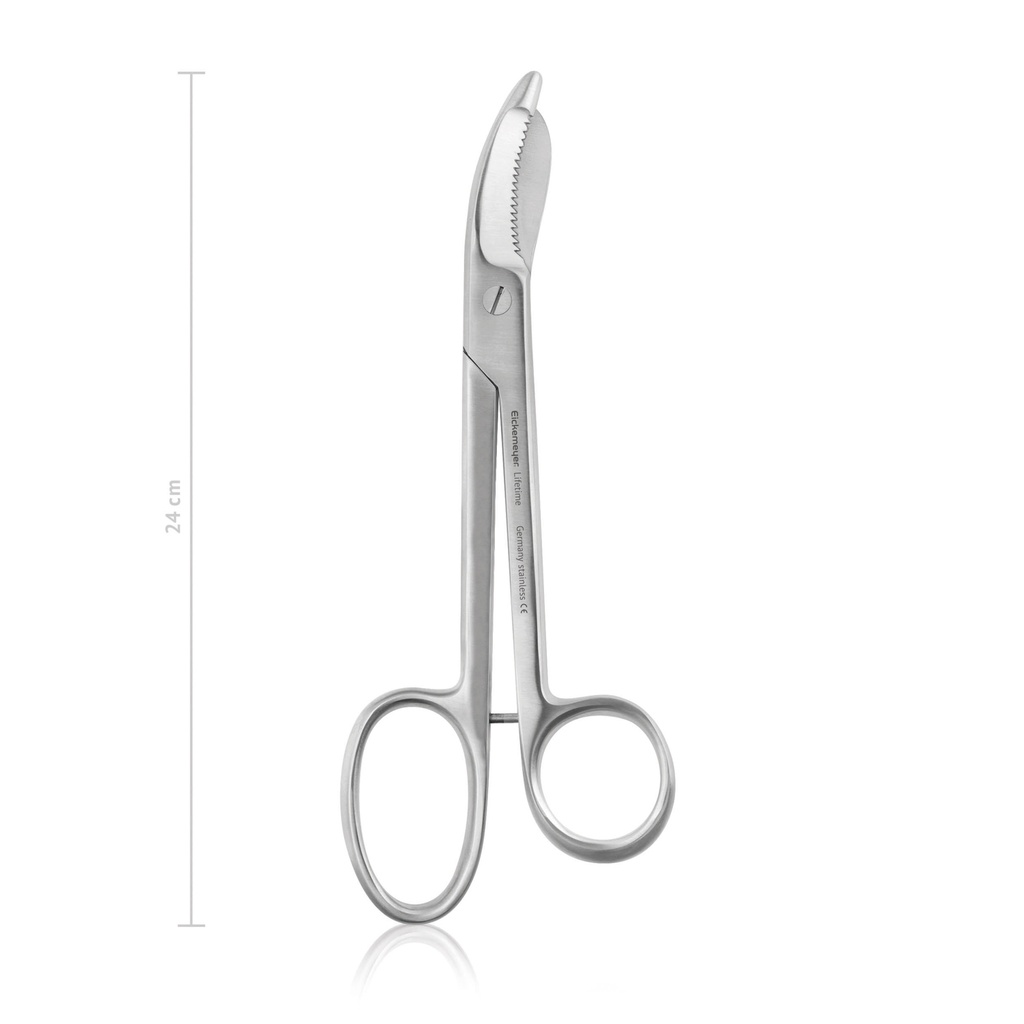 Verband- und Gipsschere BRUNS, 24 cm, gezahnt, mit einem großen Ring