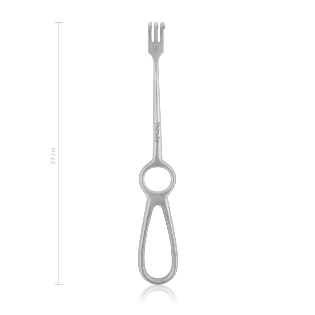 Wundhaken VOLKMANN, 3-zinkig, stumpf, 9 x 13 mm, 22 cm
