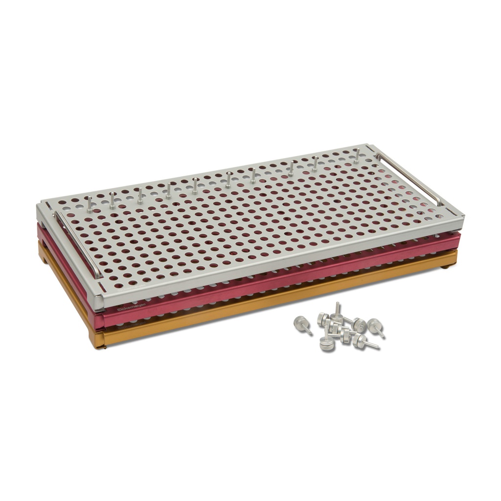 [18802001] Platten-Racks 3 Stück farbig silber/rot/gelb incl. 10 einzelner Pins mit Mutter