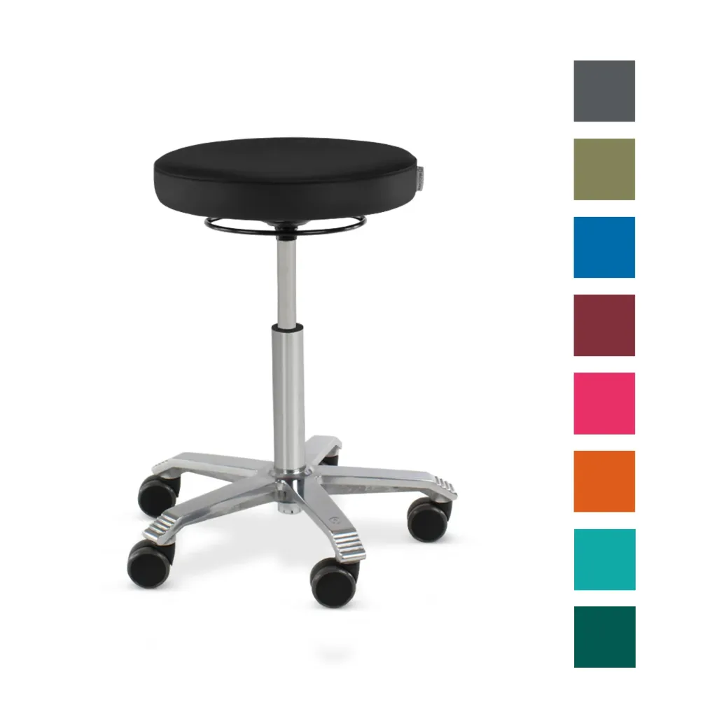 [6101200001] Behandlungshocker SCORE Medical, Rundsitz gepolstert Höhenverstellung 55 - 74 cm (Schwarz)