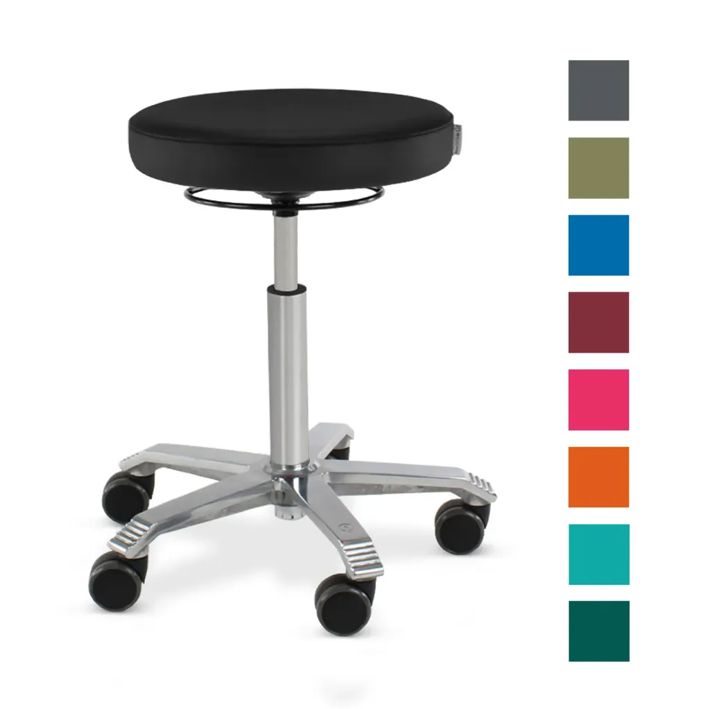 [6101200001] Behandlungshocker SCORE Medical, Rundsitz gepolstert Höhenverstellung 55 - 74 cm (Schwarz)