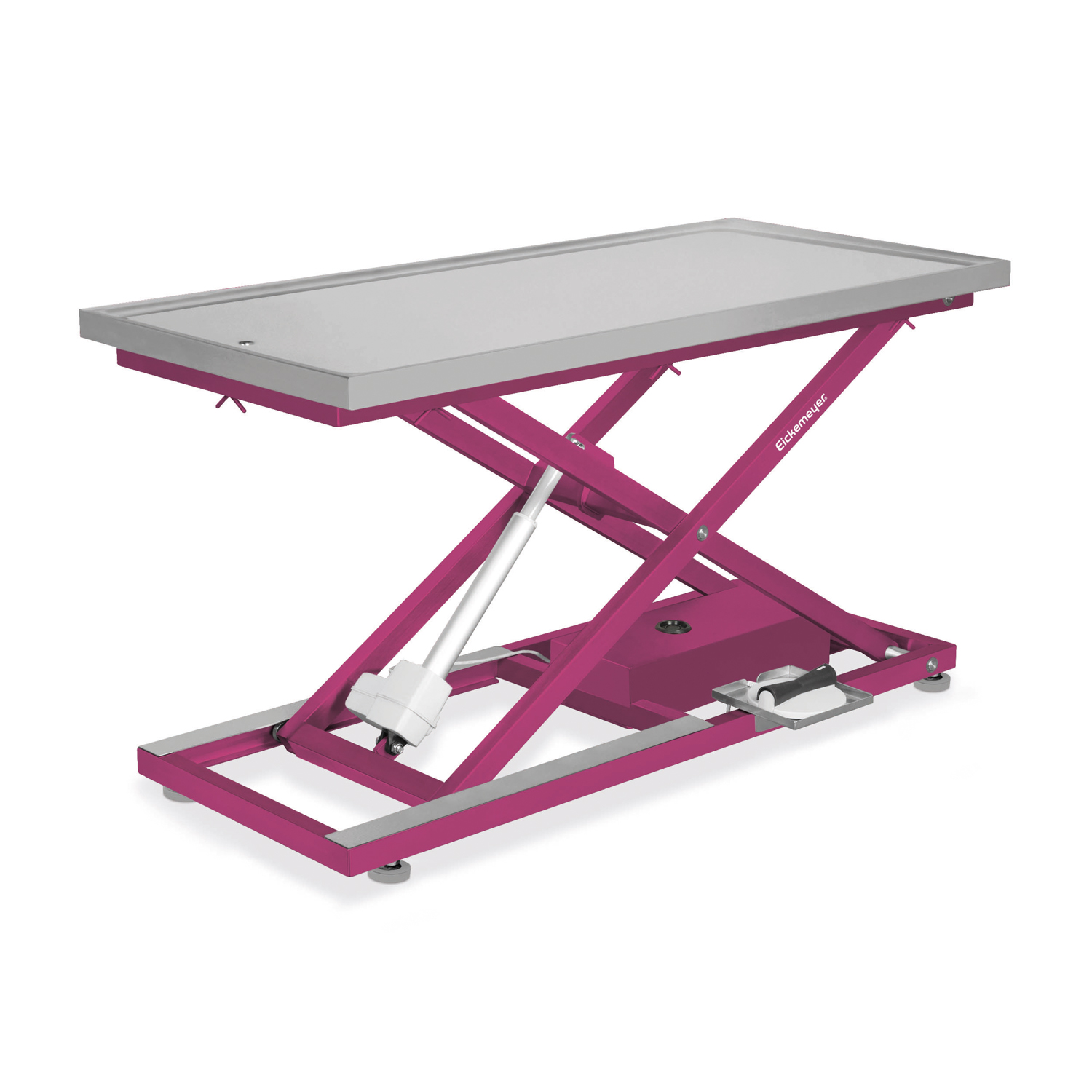 Saksebord II i pink med bordplade i rustfrit stål