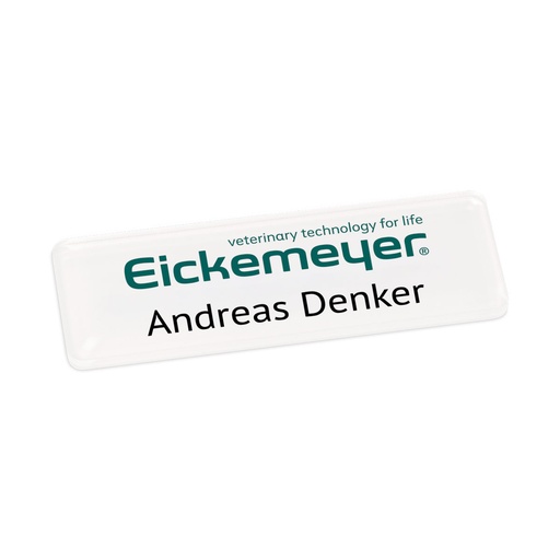 [910011] Namensschild aus Plexiglas, zweizeilig, 75 x 25 mm, Digitaldruck, Rundecke  mit MAGNET